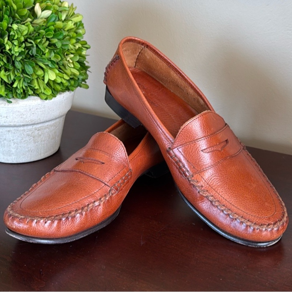 BRAGANO CRAFTED IN ITALY MEN'S CLASSIC TAN LEATHER LOAFER SHOES SIZE 9.5 🌟EUC🌟
